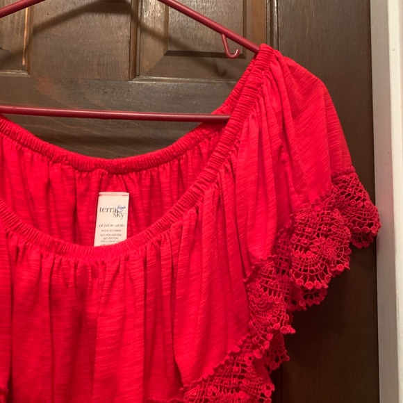 Women’s Short Sleeve Size 16W-18W Red Terra & Sky Blouse - Picture 2 of 9
